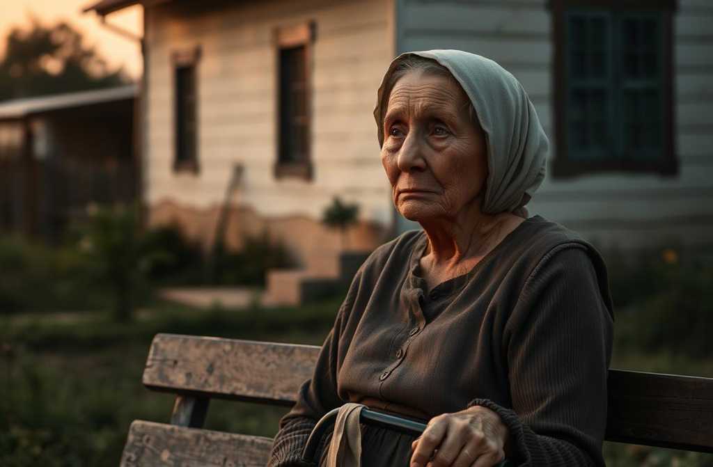 Старушка на скамейке перед домом, который больше не её.